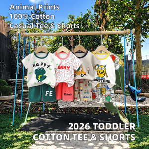 Novos Conjuntos de Roupas Casuais para Crianças 2026, Camiseta de Manga Curta + Shorts para Meninos e Meninas, 100% Algodão - Product Image 2