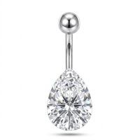 Vente en gros de piercings de nombril sexy en forme de grosse goutte d'eau, en acier inoxydable serti de diamants et de pierres CZ