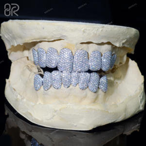 Custom Gold Plated Vvs Moissanite Grillz Iced Out Honeycomb Round Brilliant Cut 925 Silver Hip Hop Teeth Grilliz Jewelry - Product Image 1