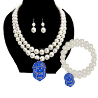 Ensemble de perles classiques plaqué argent pour femme avec symboles grecs Alpha Kappa, Sigma Gamma Rho, Links, Iota, Zeta, Phi Beta