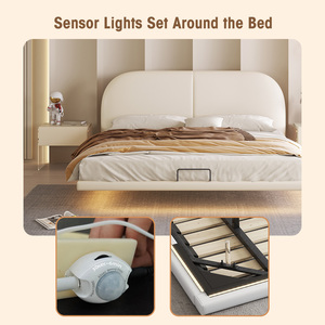 KHÁCH SẠN Nệm gỗ ngủ giường khung cơ sở với ánh sáng đầu giường phổ biến hiện đại PU da đệm bọc nền tảng GIƯỜNG GỖ - Product Image 4