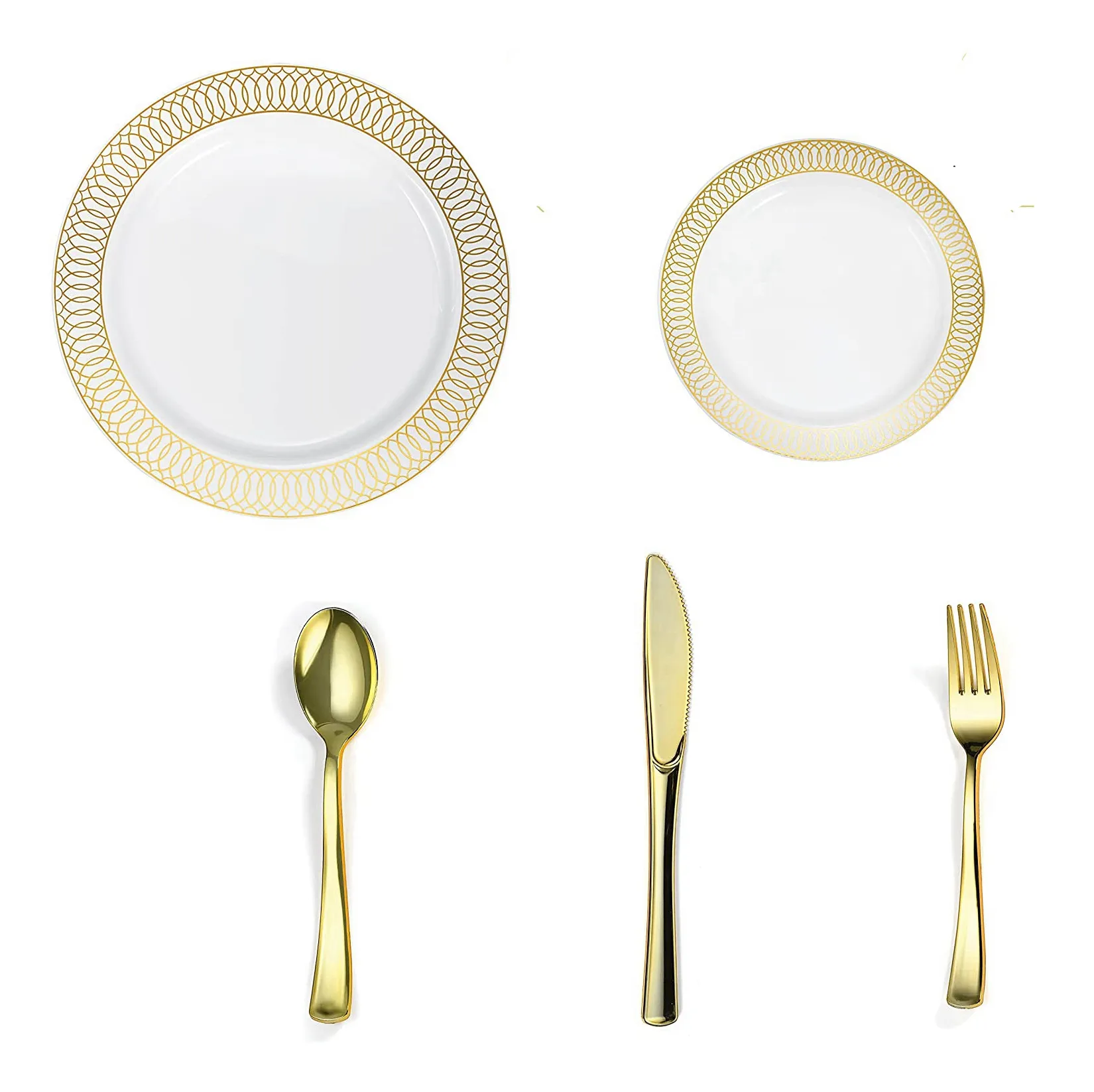 Disposable Plastic Fancy Flower Design Gold Stamped charger Plates Dinnerware sets for party