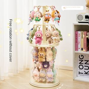 Caja de Almacenamiento Giratoria, Exhibidor de <span class=keywords><strong>Mano</strong></span>, Plástico Transparente, para Muñecos de Peluche Labubu, Exhibidor de Colgantes, Apilable, 2L - Product Image 1