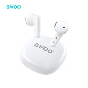 سماعات BWOO للبيع بالجملة سماعات بلوتوث صغيرة محمولة بدون استخدام اليدين v5.3 إلغاء الضوضاء النشطة سماعات لاسلكية حقيقية