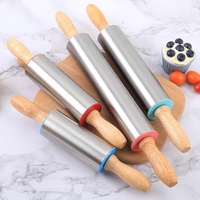Pin penggulung baja tahan karat, alat pemanggang dapur bahan kayu ek, pin gulung anti karat, penekan mie hemat tenaga kerja, anti lengket, tepung