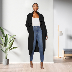 Abrigo de Otoño e Invierno, Cárdigan Largo de Punto de Color Sólido Informal, Moda Femenina - Product Image 2