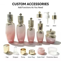 Ensemble d'emballages cosmétiques en verre rose dégradé vide pour soins de la peau : flacon de toner, sérum, lotion, pot de crème – Logo, taille et couleur personnalisables