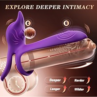 MOOLIGIRL Vibrierender Penisring-Vibrator für Paare mit Doppelstimulation für Penis & Klitoris, G-Punkt-Nippelklemmen, 10 Geschwindigkeitsstufen