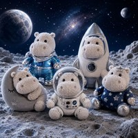 Peluche Hippopotame Astronaute Personnalisée avec Combinaison Spatiale, Fusée et Lune, Modèle OEM Galaxie, Cadeau