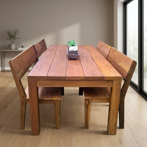 Solid Teak Wood Outdoor <b>Dining</b> <b>Set</b> Rectangular Garden <b>Table</b> with Matching Wooden Bench Chairs - Product Image 3
