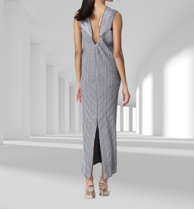 Ensemble de robes longues de luxe deux pièces pour femme, directement de l'usine, avec haut doré uni, tenue de soirée élégante plissée avec ceinture - Product Image 4