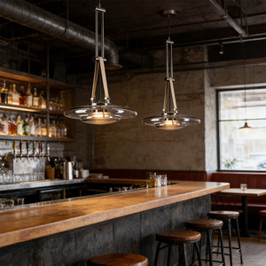 Lámpara colgante LED redonda E27 de cristal y cuero con una sola cabeza para iluminación de restaurantes, cafeterías y barras. - Product Image 2