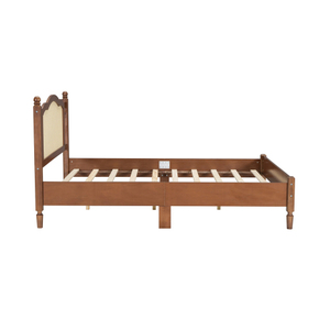 Queen Size Solid Wood Platform <b>Bed</b> with Natural Rattan Headboard and Wooden Slat Support Modern Design Eco-Friendly - Product Image 3