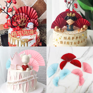 Décoration de gâteau en forme d'éventail en papier semi-circulaire, style chinois rétro, insert pour gâteau, drapeau de gâteau, décorations d'anniversaire - Product Image 5