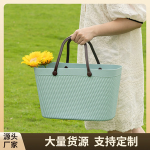 Woven <b>Basket</b> Rectangle 20-35L Eco-Friendly Shopping Carry Outdoor Picnic <b>Storage</b> Crate - Product Image 5