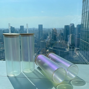 Gobelet en verre droit iridescent de 25 oz pour sublimation, avec couvercle en bambou et paille, effet arc-en-ciel scintillant, entrepôt US - Product Image 4