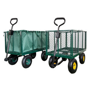Chariot de jardin pliable à quatre roues en acier à mailles robustes TC1840H avec côtés amovibles, chariot utilitaire OEM, vert - Product Image 1