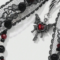 Porte-clés gothique aile de chauve-souris avec nœud en dentelle noire et pendentif croix pour couples, accessoire de voiture et de sac, porte-clés en cuir avec nœud en dentelle pour amis