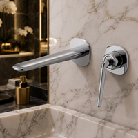 Robinet de lavabo mural moderne en laiton à levier unique avec cartouche céramique, mitigeur eau chaude/froide