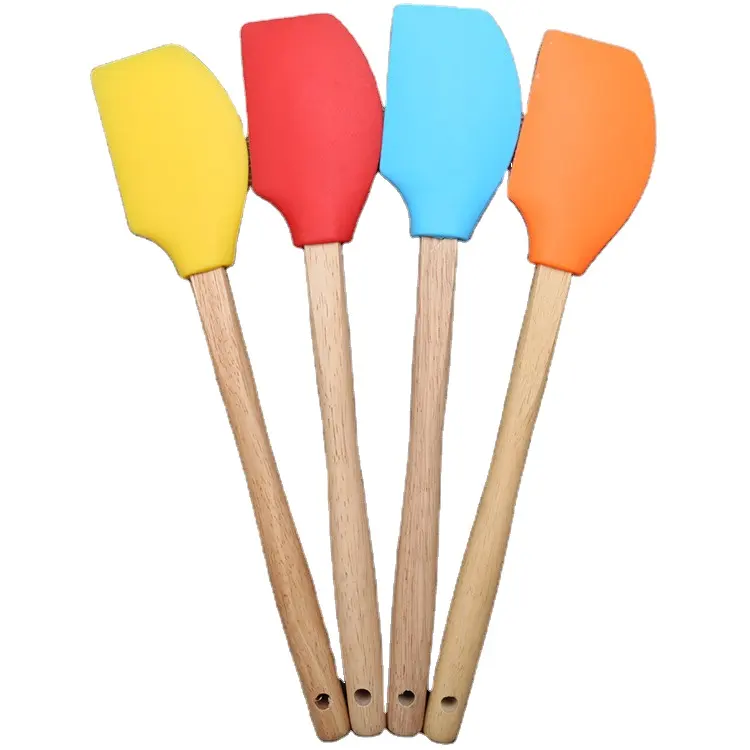 Spatule en Silicone pour le mélange de matériaux, de haute qualité, sans BPA, résistante à la chaleur, avec noyau métallique, manche en bois