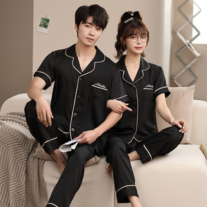 Set <span class=keywords><strong>Pigiama</strong></span> Estivo <span class=keywords><strong>Nero</strong></span> e Rosso per Coppie, Abbigliamento da Notte Personalizzato per <span class=keywords><strong>Uomo</strong></span> e Donna, <span class=keywords><strong>Pigiama</strong></span> alla Moda con Motivo Pied-de-Poule - Product Image 4