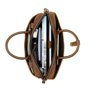 Maletín de cuero genuino Crazy Horse de gama alta para hombre, hecho a mano, para oficina, negocios, ordenador, portátil, funda, estilo Vintage, nailon - Product Image 2