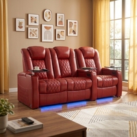 Canapé de salon moderne trois places en cuir véritable pour home cinéma avec fauteuil inclinable réglable
