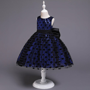 Children's Sequin Polka Dot Dress A-Line Tutu Skirt For Girls Flower Girl Dress Lake Blue With Bow - Product Image 3