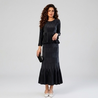 Ensemble plissé deux pièces pour femme, directement de l'usine, haut à manches longues et jupe midi à volants, élégant et ample, style Miyake