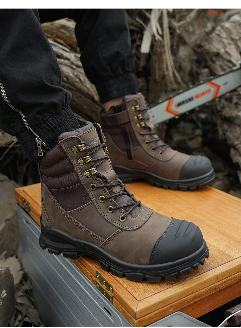 Toe Cap Aldi Steel Toe Shoes ZG L605 Crazy Horse Lace Up With Zip