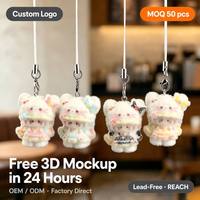 Vente en gros d'usine, porte-clés en peluche floquée personnalisé OEM, breloques mignonnes pour téléphone portable en forme de chat de dessin animé