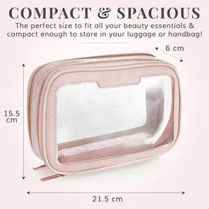 Sac à cosmétiques en cuir végétalien <span class=keywords><strong>pochette</strong></span> de rangement portable sac en pvc transparent <span class=keywords><strong>rose</strong></span> sac à fermeture éclair pour dames - Product Image 5