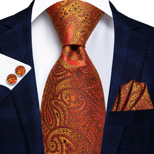 Cravatte da uomo in seta marrone oro ad asciugatura rapida con motivo 3D <span class=keywords><strong>per</strong></span> matrimoni e feste, fazzoletto da taschino e <span class=keywords><strong>gemelli</strong></span>, idea regalo, dropshipping - Product Image 5
