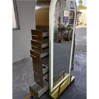 Miroir de Coiffure Double Face Rond Doré de Luxe Unique pour Salon de Coiffure, Miroir Cosmétique pour Coiffeuse