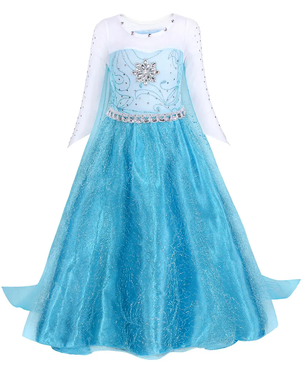 Girl Elsa Princess Costume Lace Trailing Gown For Kids Girl Party Dress Kids Halloween Christmas Party Gown