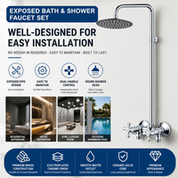 Système de douche thermostatique mural chromé avec pommeau de pluie, double poignée, cartouche céramique, design moderne pour hôtel