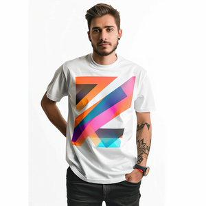 T-Shirt a manica corta in poliestere e cotone bianco con inchiostro personalizzato a base d'acqua - Product Image 2