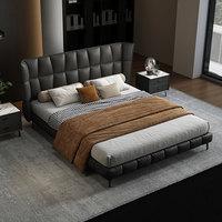 Lit capitonné moderne et minimaliste de style italien, avec cadre en bois de hêtre et cuir véritable, design 18 mètres, idéal pour les influenceurs