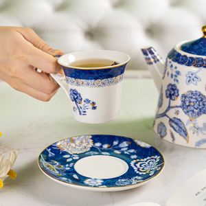 Ceramic Tea <b>Set</b> Oriental Blue Floral Design <b>Teapot</b> with <b>2</b> <b>Cups</b> <b>and</b> Saucers Afternoon Tea Use - Product Image 5