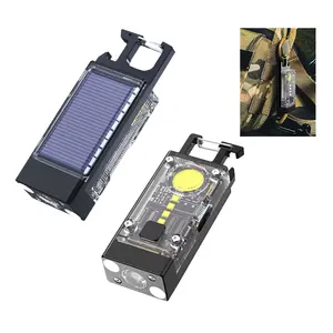 S030 New Pocket Keychain LED Flashlight Type-C Charging Solar Panel Rechargeable 9 Modes Flashlights Torches