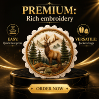 Patch brodé 3D rond en relief, motif cerf, forêt, montagne, badge thermocollant pour vêtements