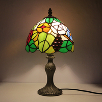 Lampe de table LongHuiJing 8 pouces en verre teinté baroque motif tulipe, base en alliage de zinc, E26 E27 110-220V, lampe de lecture vintage