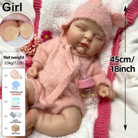 Poupée Reborn Bébé Fille en Silicone de 18 Pouces, Cheveux Noirs Bouclés, Oreilles Réalistes, Idéale pour Cadeaux d'Anniversaire et Artistes Reborn