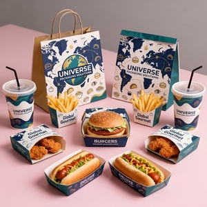 Juego de Envases de Comida Rápida Impresos Personalizados, Cajas y Bolsas Desechables de Papel Kraft para Hamburguesas y Papas Fritas, Envoltorios para Restaurantes de Comida para Llevar - Product Image 3
