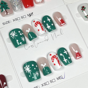 <span class=keywords><strong>Uñas</strong></span> Postizas Navideñas al por Mayor, Hechas a Mano, Forma Ataúd Mediana, Cuadradas, Acrílicas, 3D - Product Image 3