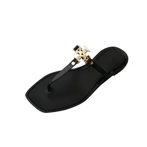 2023 Tb Sandals Luxury Ladies Slippers Jelly Flat Metal Buckle Flip Flop For Beach Sandals For Womens Jelly Sandals Slides