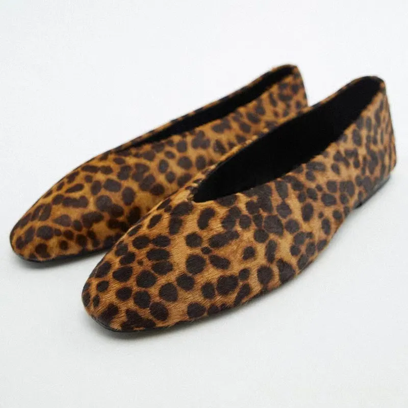 Customized exquisite women's color-blocking animal print cow fur ballet shoes leopard print flat women's single shoes