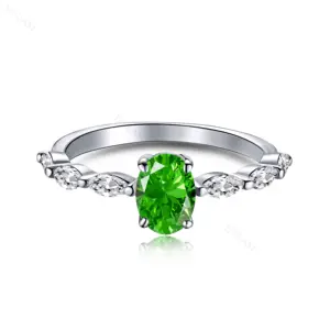 925 Plata corazón compromiso boda anillo verde turquesa 5A Cubic Zirconia promesa eternidad Esmeralda anillos joyería para mujeres