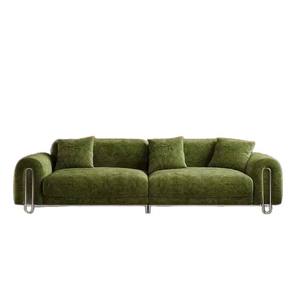 Sofá de tres plazas de tela chenilla estilo retro francés, verde vintage, tapizado para apartamentos pequeños. - Product Image 5