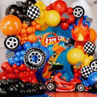 Kit Garland Balon Mobil Balap Warna-warni, Balon Foil Ban dan Bendera Kotak-kotak untuk Tema Balap Anak Laki-laki, Latar Belakang Pesta Ulang Tahun Anak